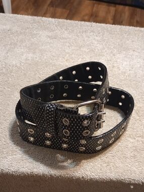 Black Studded Genuine Leather Double-Prong Belt Size Med